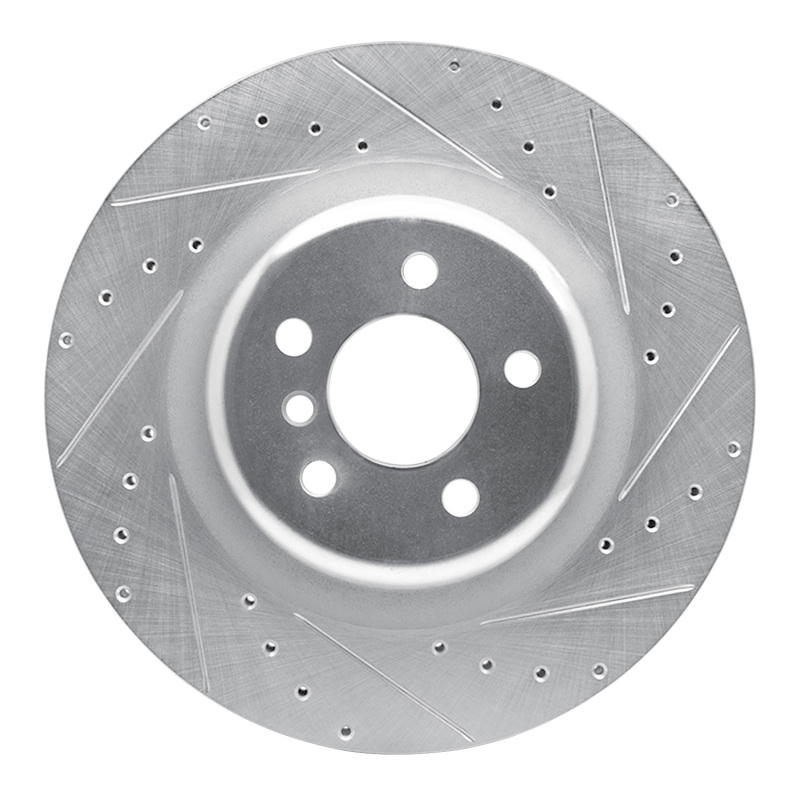 BMW X5 Brake Rotor (1) - Rear Right - R1 Concepts - Drilled & Slotted - Silver - `10-`14
